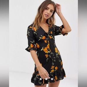 Parisian Tea Dress Tie Front - Black Floral
